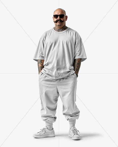 Latino Man With Mustache Wearing a T-Shirt and Pants Mockup
