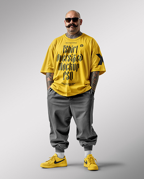 Latino Man With Mustache Wearing a T-Shirt and Pants Mockup