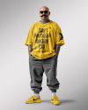 Latino Man With Mustache Wearing a T-Shirt and Pants Mockup