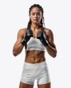 Female UFC Fighter with Pigtails Wearing Sports Bra and Shorts Mockup