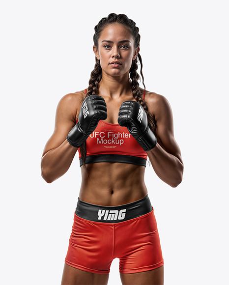 Female UFC Fighter with Pigtails Wearing Sports Bra and Shorts Mockup - Playtex+PLAY+Bra:+The+Zip-Zip+Hooray+Zip+Front+Full-Figure+...