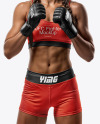 Female UFC Fighter with Pigtails Wearing Sports Bra and Shorts Mockup