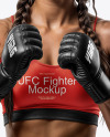 Female UFC Fighter with Pigtails Wearing Sports Bra and Shorts Mockup