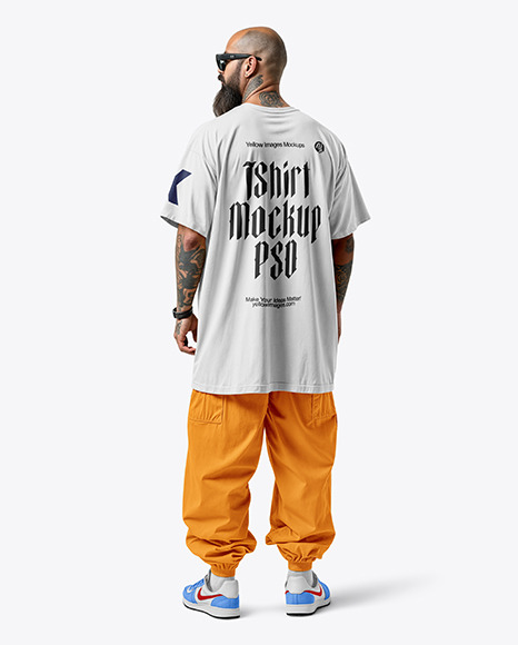 Latino Man with Beard Wearing an Oversize T-Shirt and Pants Mockup - Men t shirt mockup