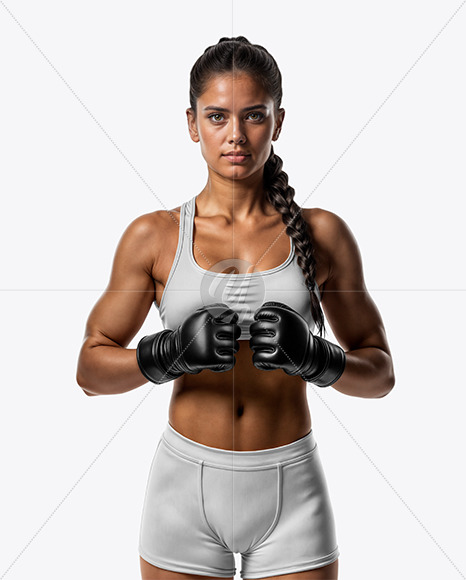 Female UFC Fighter with Braid Wearing Sports Bra and Short Mockup