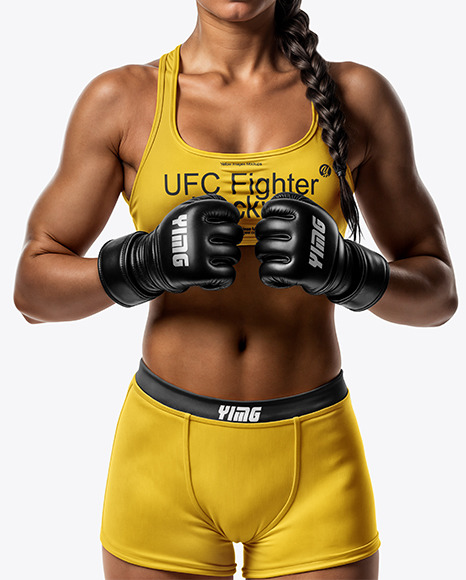 Female UFC Fighter with Braid Wearing Sports Bra and Short Mockup