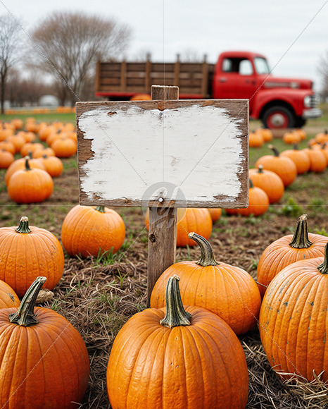 Wooden Sign at Pumpkin Patch Mockup