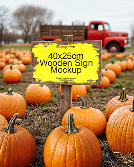 Wooden Sign at Pumpkin Patch Mockup - Autumn+Colors.+Red+Apples+With+Some+Cinnamon+Sticks+On+A+Steel+Tray+On+Black+Backgraund+...