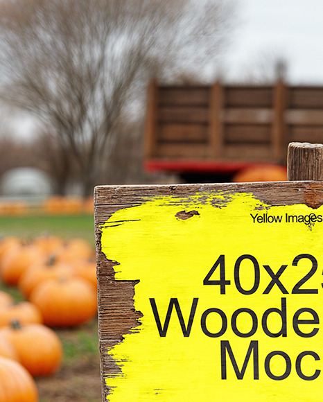 Wooden Sign at Pumpkin Patch Mockup