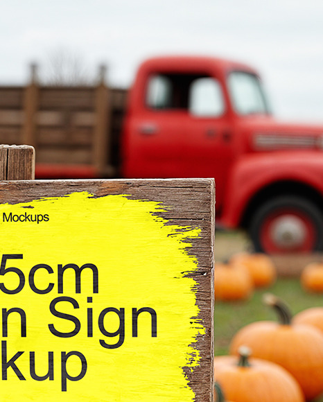 Wooden Sign at Pumpkin Patch Mockup