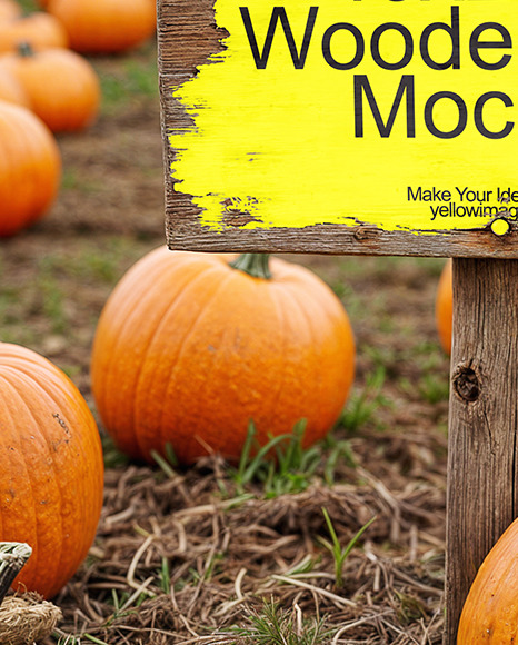 Wooden Sign at Pumpkin Patch Mockup