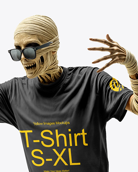 Undead Mummy in Sunglasses Wearing T-shirt and Baggy Shorts Mockup
