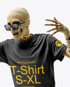 Undead Mummy in Sunglasses Wearing T-shirt and Baggy Shorts Mockup