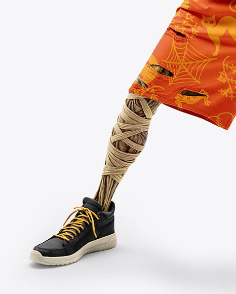 Undead Mummy in Sunglasses Wearing T-shirt and Baggy Shorts Mockup