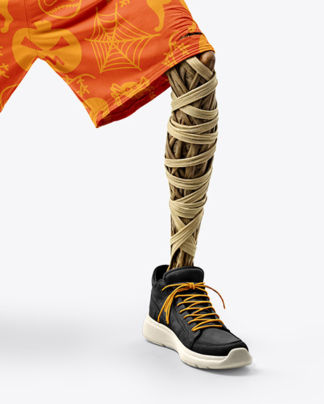 Undead Mummy in Sunglasses Wearing T-shirt and Baggy Shorts Mockup