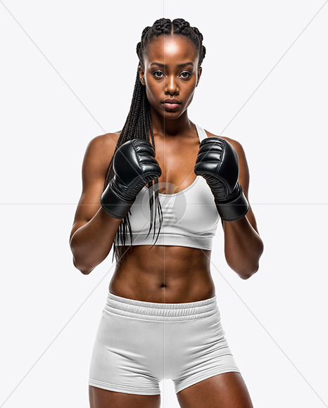 Black Female UFC Fighter Wearing Sports Bra and Short Mockup