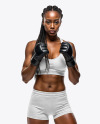 Black Female UFC Fighter Wearing Sports Bra and Short Mockup