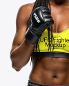 Black Female UFC Fighter Wearing Sports Bra and Short Mockup