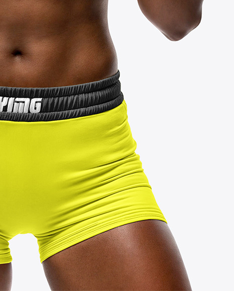 Black Female UFC Fighter Wearing Sports Bra and Short Mockup