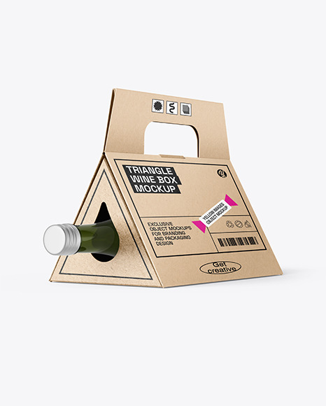 Triangular Kraft Box with Wine Bottle Mockup - Small box mockup