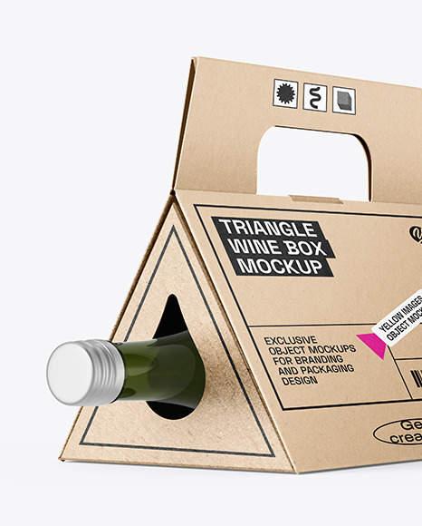 Triangular Kraft Box with Wine Bottle Mockup