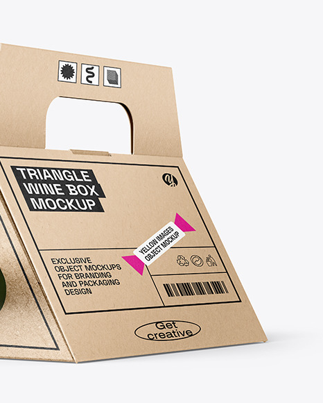 Triangular Kraft Box with Wine Bottle Mockup