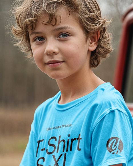 Boy Standing Next to Sign at Pumpkin Patch Mockup
