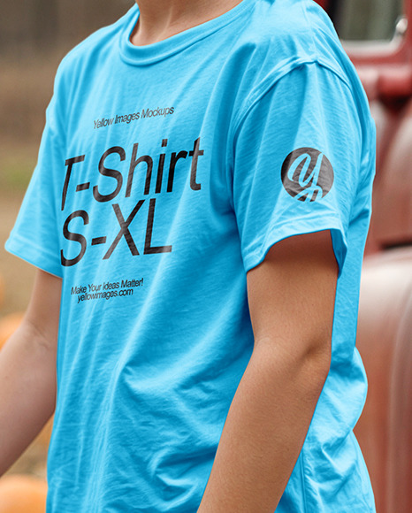 Boy Standing Next to Sign at Pumpkin Patch Mockup