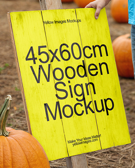 Boy Standing Next to Sign at Pumpkin Patch Mockup