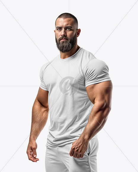 Bodybuilder Wearing a Tight-Fitting T-Shirt and Sweatpants Mockup