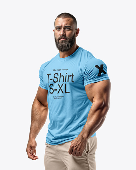 Bodybuilder Wearing a Tight-Fitting T-Shirt and Sweatpants Mockup - Crop tee mockup