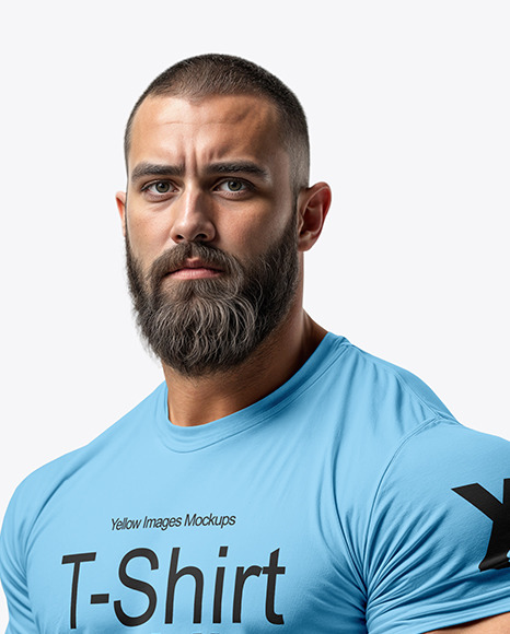 Bodybuilder Wearing a Tight-Fitting T-Shirt and Sweatpants Mockup