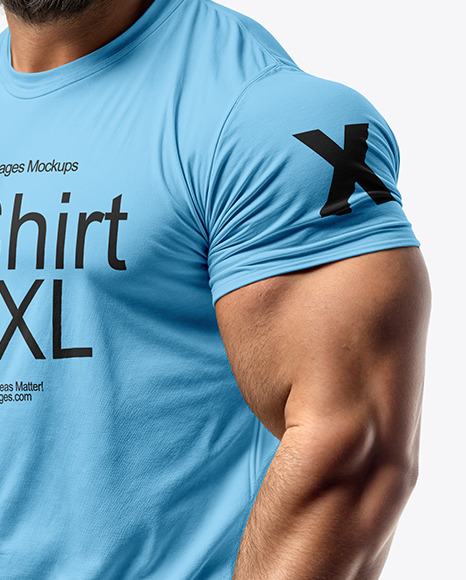 Bodybuilder Wearing a Tight-Fitting T-Shirt and Sweatpants Mockup