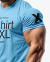 Bodybuilder Wearing a Tight-Fitting T-Shirt and Sweatpants Mockup