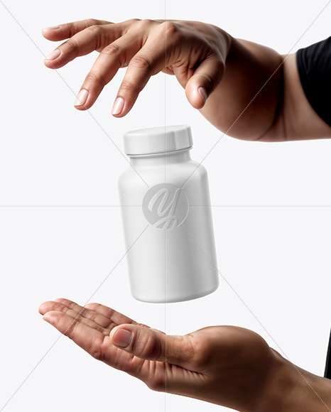 Plastic Pill Bottle with Hands Mockup