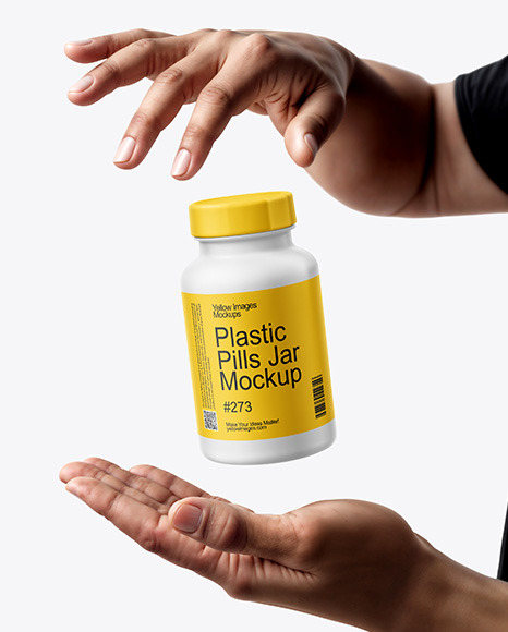 Plastic Pill Bottle with Hands Mockup - Product package mockup