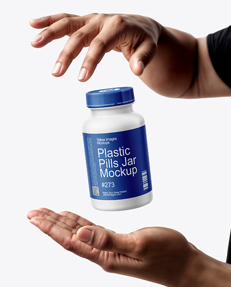 Plastic Pill Bottle with Hands Mockup