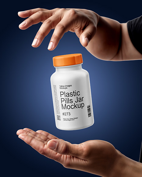 Plastic Pill Bottle with Hands Mockup