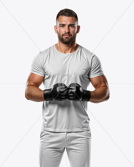 Male UFC Fighter Wearing Tight-Fit Jersey and Shorts Mockup