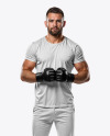 Male UFC Fighter Wearing Tight-Fit Jersey and Shorts Mockup