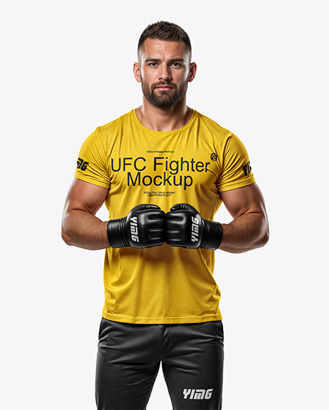 Male UFC Fighter Wearing Tight-Fit Jersey and Shorts Mockup - Realistic jersey mockup