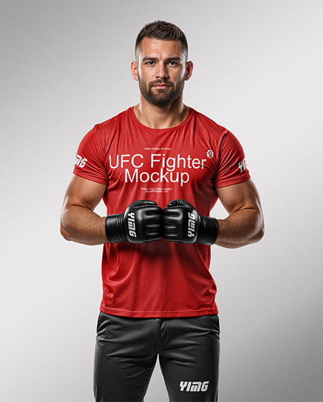 Male UFC Fighter Wearing Tight-Fit Jersey and Shorts Mockup
