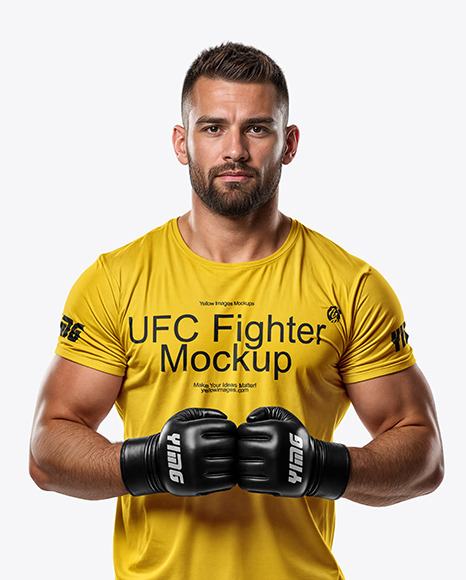 Male UFC Fighter Wearing Tight-Fit Jersey and Shorts Mockup