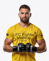 Male UFC Fighter Wearing Tight-Fit Jersey and Shorts Mockup