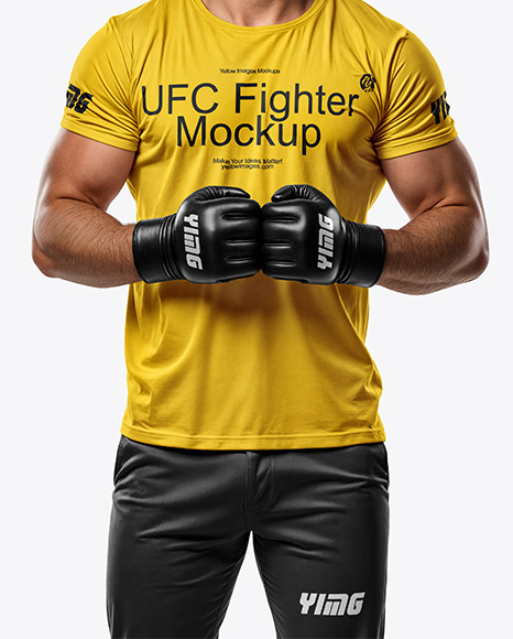 Male UFC Fighter Wearing Tight-Fit Jersey and Shorts Mockup