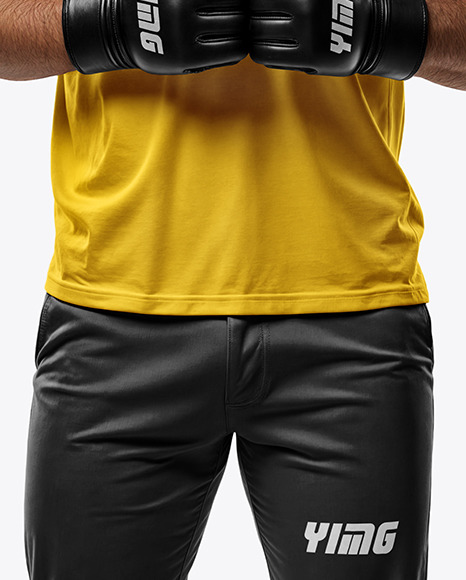 Male UFC Fighter Wearing Tight-Fit Jersey and Shorts Mockup