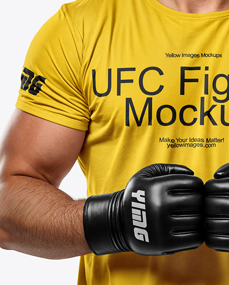 Male UFC Fighter Wearing Tight-Fit Jersey and Shorts Mockup