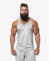 A Bearded Muscular Man Wearing a Tank Top and Sweatpants Mockup