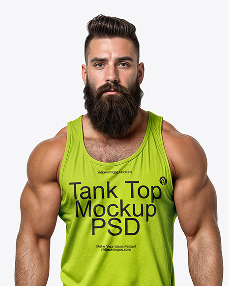A Bearded Muscular Man Wearing a Tank Top and Sweatpants Mockup
