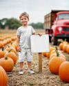 Kid Leaned Hand on Sign at Pumpkin Patch Mockup